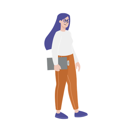 Woman holding laptop  Illustration