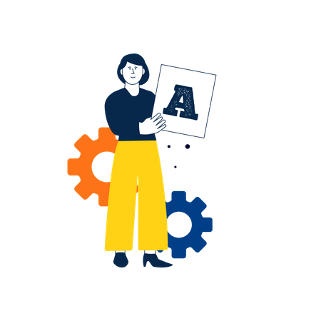 Woman holding letter A  Illustration