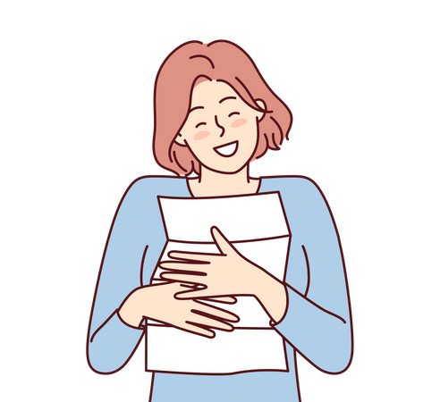 Woman holding letter and feeling happy  Illustration