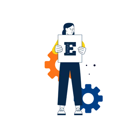 Woman holding letter E  イラスト