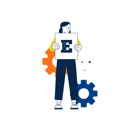 Woman holding letter E  Illustration