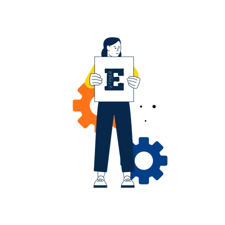 Woman holding letter E  Illustration