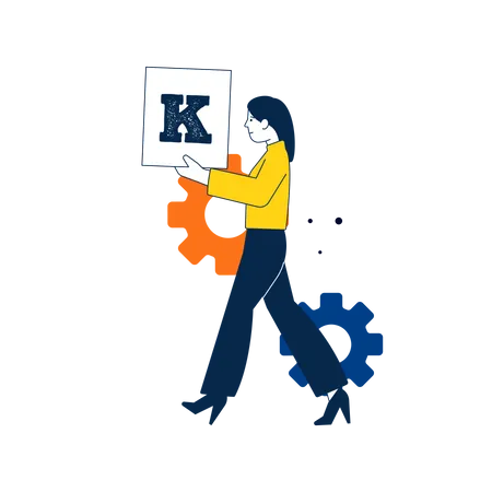 Woman holding letter K  イラスト
