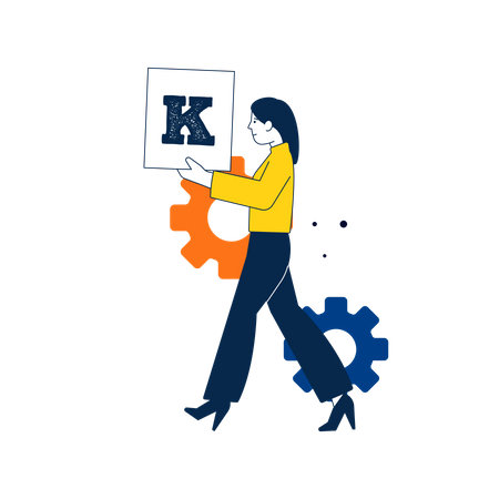 Woman holding letter K  Illustration