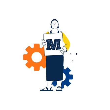 Woman holding letter M  Illustration