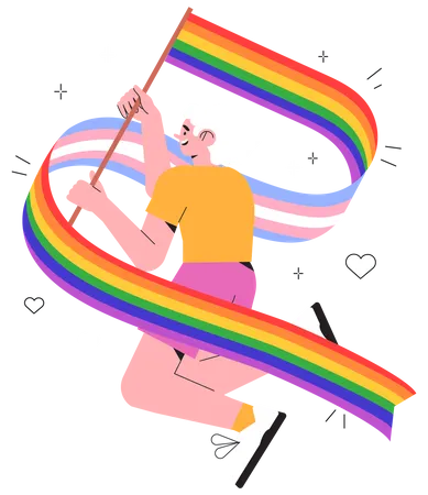 Woman holding LGBT flag  Illustration