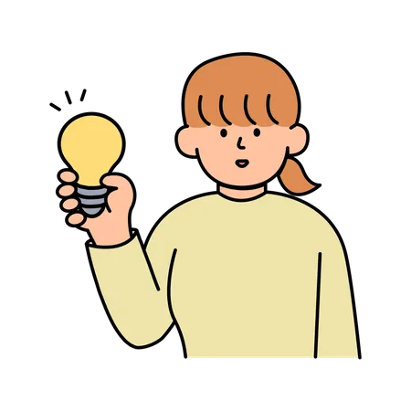 Woman Holding Light Bulb  Illustration