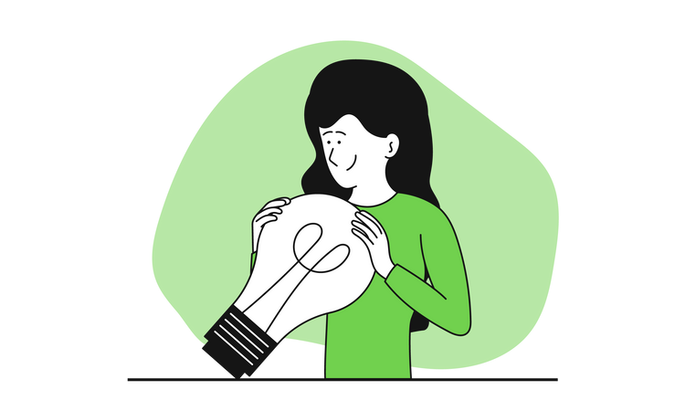 Woman holding light bulb  Illustration