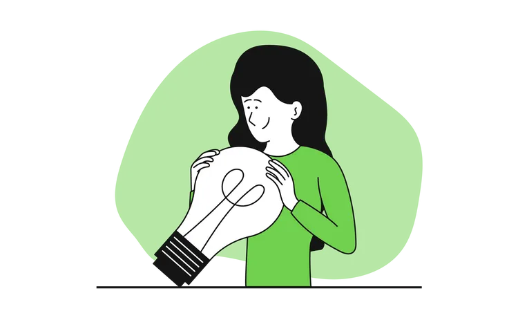 Woman Holding A Light Bulb In Her Hands Vector Illustration Concept Idea Search And Creative Marketing Strategy Business Development And Startup Opportunity Brainstorm Exploration And Analysis Illustration