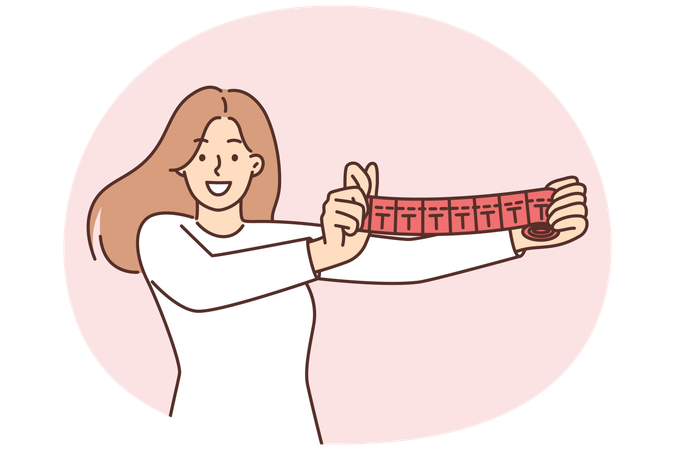Woman holding lottery tickets rejoicing at possibility of winning big jackpot and cash prize  Illustration