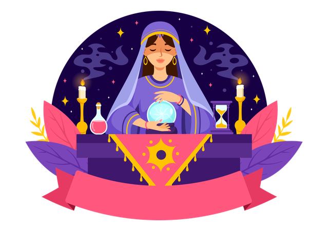 Woman holding magic ball and Telling Future  Illustration