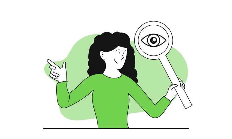 Woman holding magnifying glass  Illustration