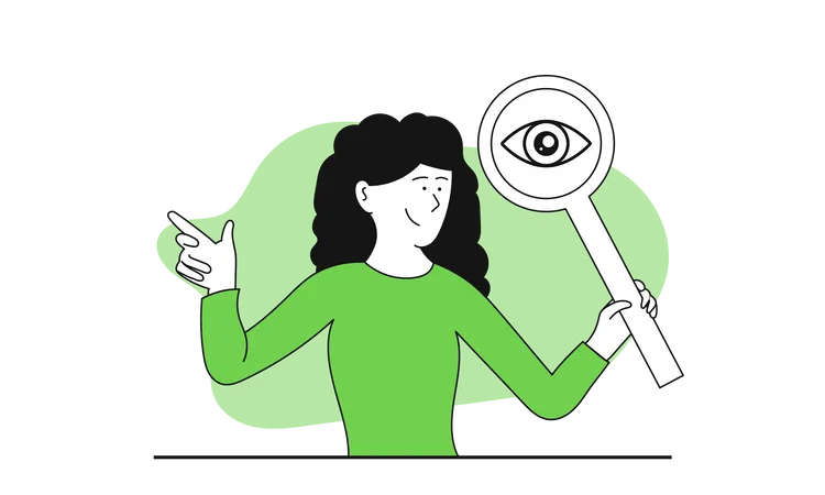 Woman holding magnifying glass  Illustration