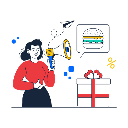 Woman holding megaphone and doing Product Promotion  Illustration