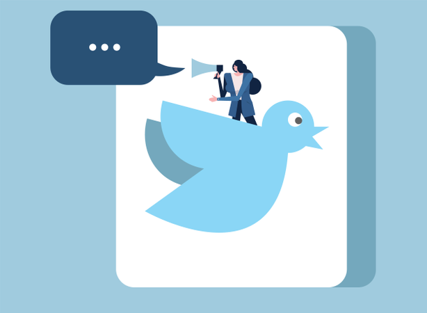 Woman Holding Megaphone On Bird Application Icon  Illustration