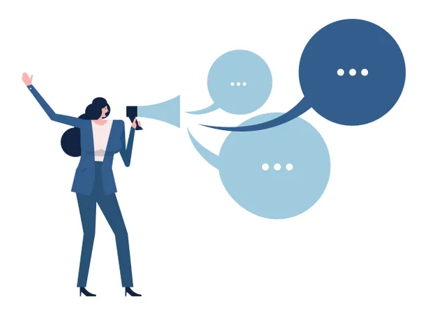 Woman Holding Megaphone With Talking Bubbles. Vector Illustration  Illustration