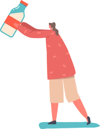 Woman Holding Milk Bottle Illustration