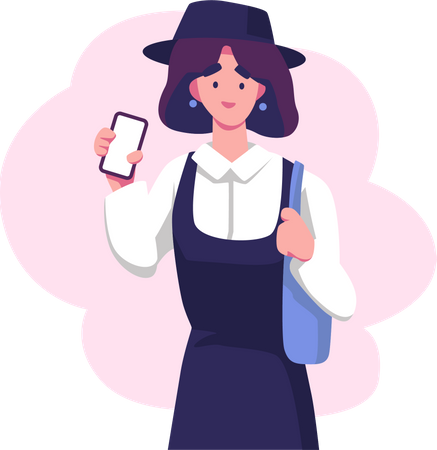 Woman Holding Mobile  Illustration