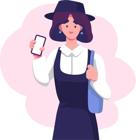 Woman Holding Mobile  Illustration