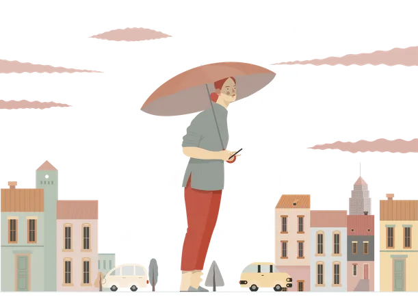 Woman holding mobile  Illustration