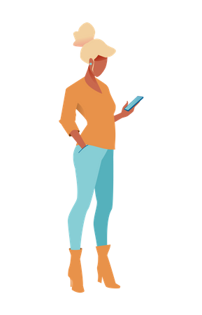 Woman holding mobile in her hand Illustration