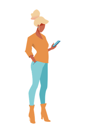 Woman holding mobile in her hand  Illustration