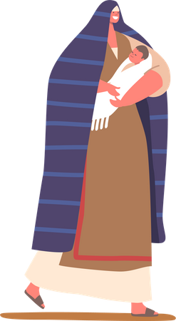 Woman Holding Newborn Baby In Arms Illustration