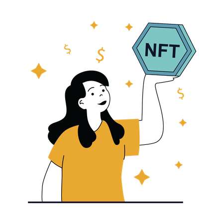 Woman holding nft token  Illustration