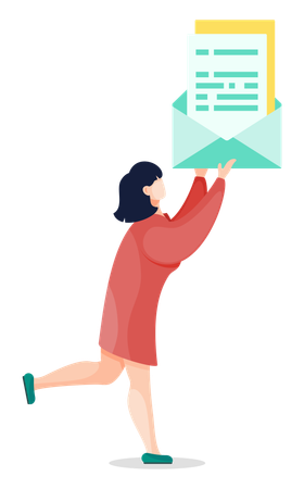 Woman Holding Open Envelope with Documents  Illustration