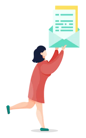 Woman Holding Open Envelope with Documents  Illustration