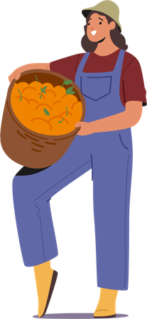 Woman holding orange basket  Illustration