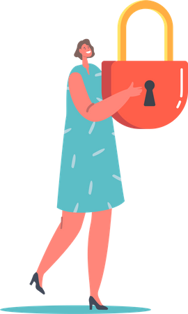 Woman holding padlock  Illustration