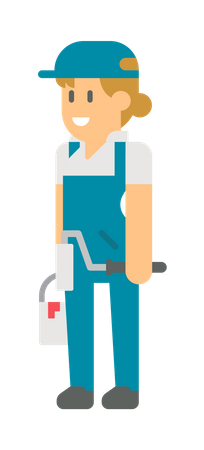 Woman holding Paint bucket and paint roller Illustration