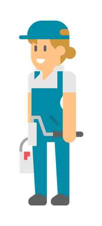 Woman holding Paint bucket and paint roller  Illustration