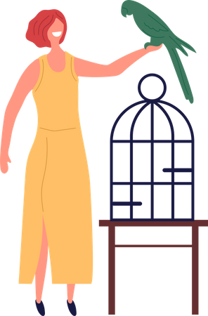 Woman holding parrot  Illustration