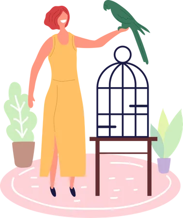 Woman holding parrot  Illustration