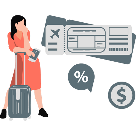 Woman holding passport standing near equipment  Illustration