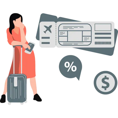 Woman holding passport standing near equipment  Illustration