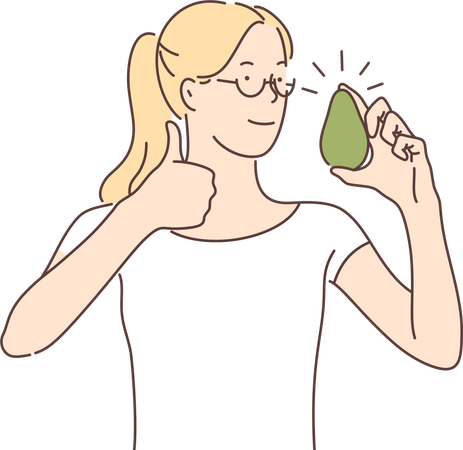 Woman holding pear and showing thumbs up  Illustration