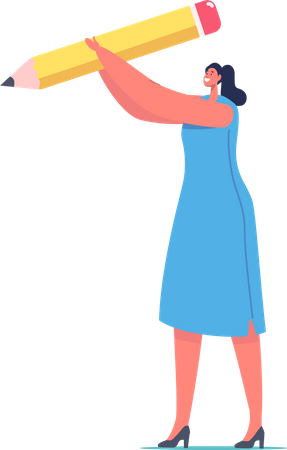 Woman holding pencil Illustration