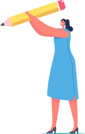 Woman holding pencil Illustration