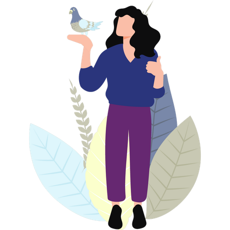 Woman Holding Pigeon  Illustration