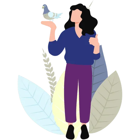 Woman Holding Pigeon  Illustration