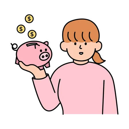 Woman Holding Piggy Bank  Illustration