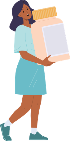 Woman holding pills bottle  Illustration