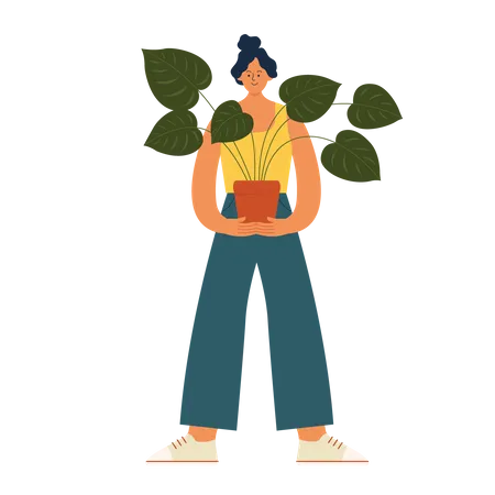 Woman Holding plant  Illustration