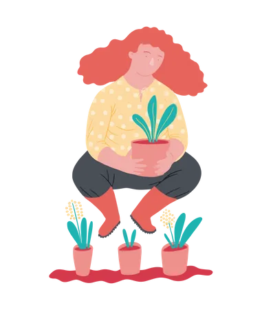 Woman holding plant pot  Illustration