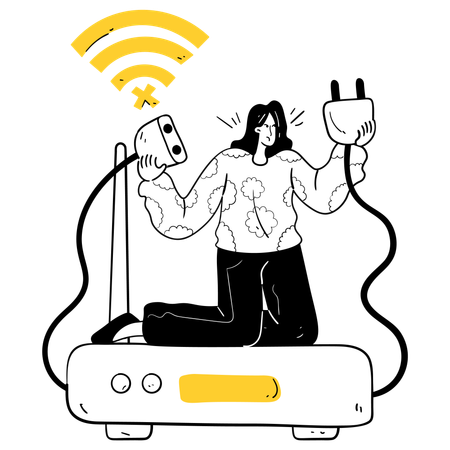 Woman holding plug while No Internet Connection  Illustration