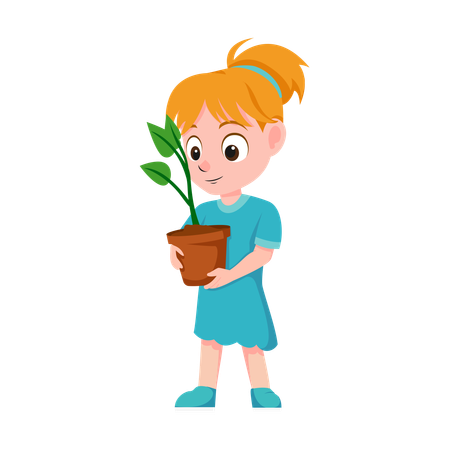 Woman holding potted plant  Illustration