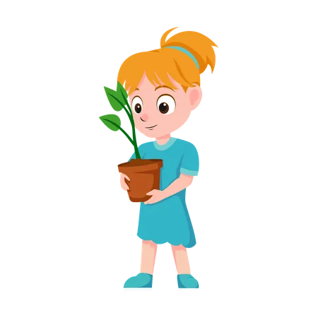 Woman holding potted plant  Illustration